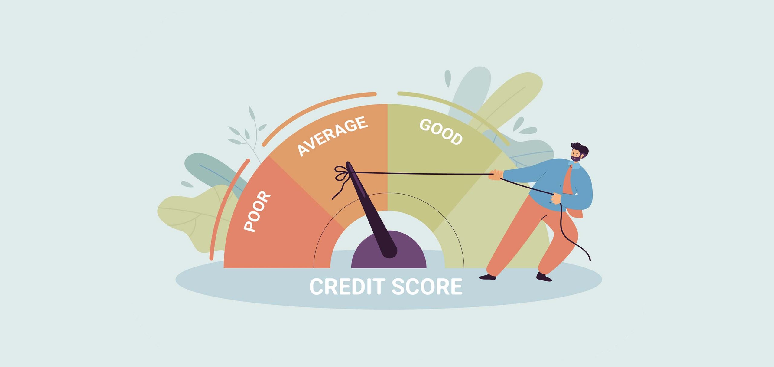 Grafico com uma pessoa puxando o score de credito de baixo para alto